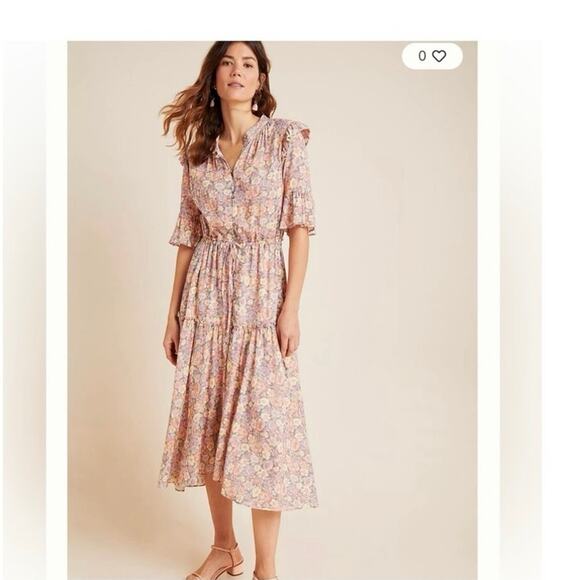 La Vie Rebecca Taylor Josephine Lurex Pink Floral Boho Midi Dress size XS - Picture 1 of 16